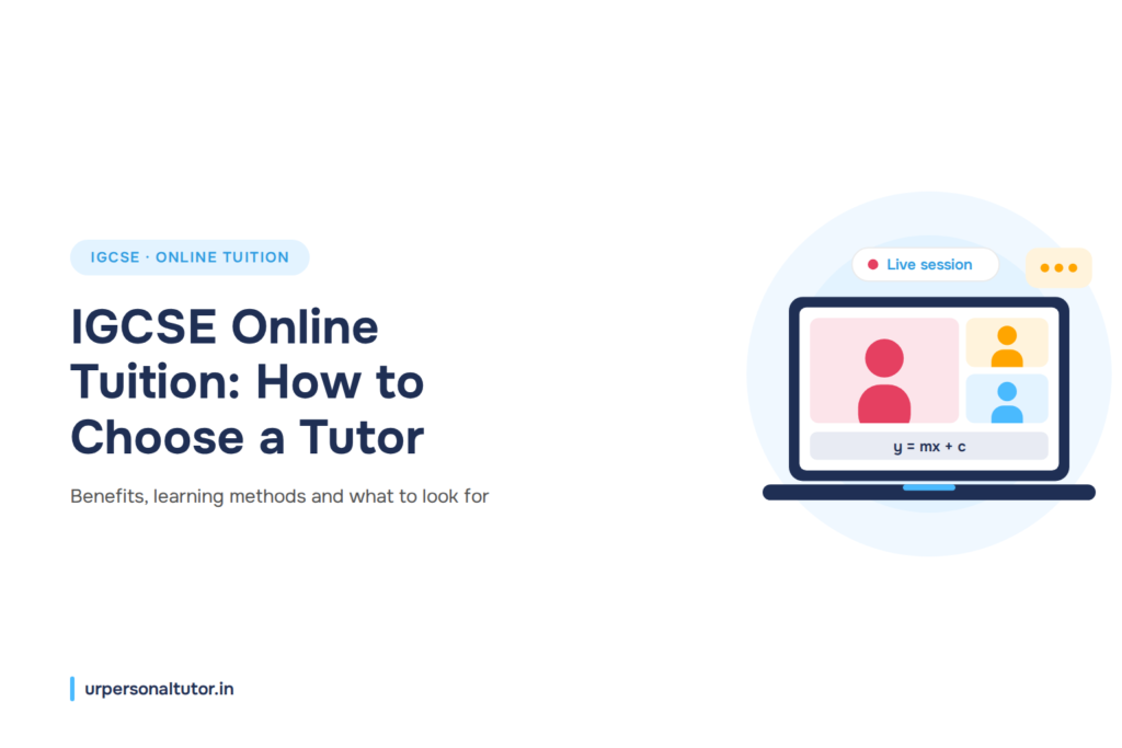 Flat illustration of a student learning with a live tutor through IGCSE online tuition